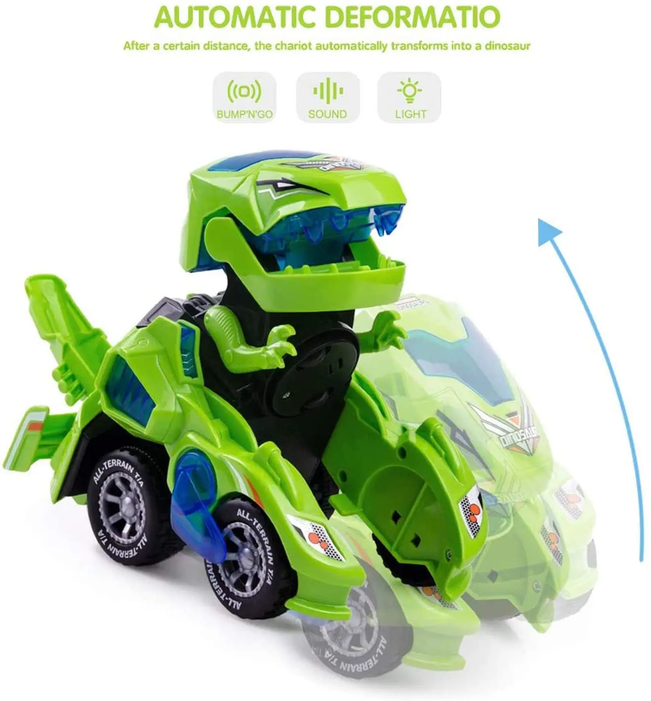 HUAYI Boy Toys 2 in 1 Dinosaur Toy Cars Transforming Dinosaur LED Car with Music Deform Dinosaur Toys