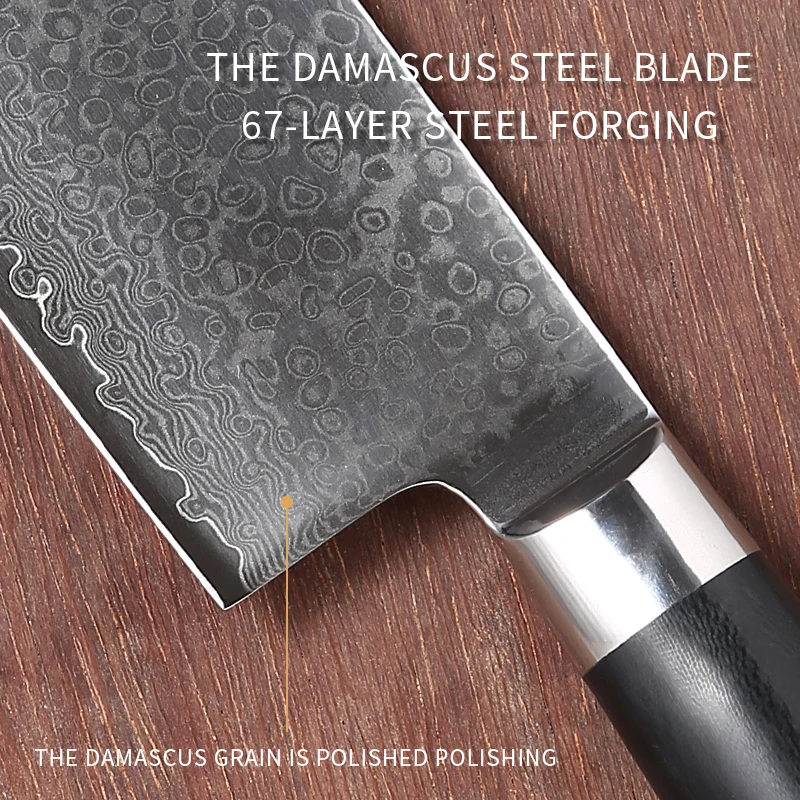 New Design 9CR14  Damascus Steel G10 Handle Professional kitchen Knife set Santoku Knife kitchen knives