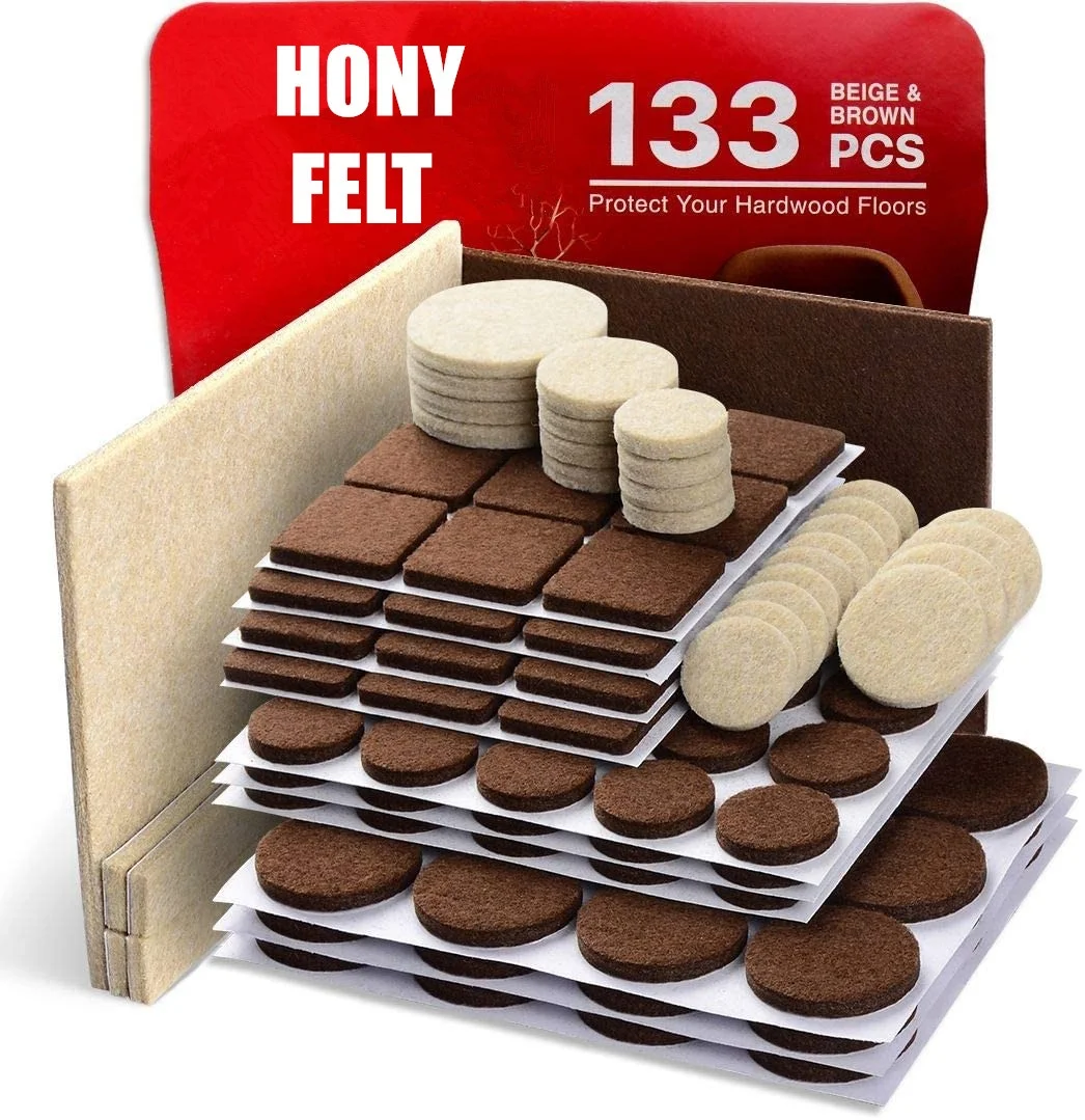133 pcs Two Colors Brown & Beige Self-adhesive Felt Furniture Pads for Hardwood Floors