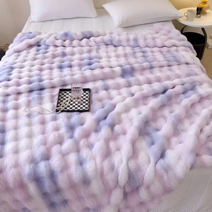 Hot Sale Soft Shaggy Short Plush Mink Blanket Luxury Tie Dye Colorful Faux Rabbit Fur Throw Blanket For Winter Bed Sofa