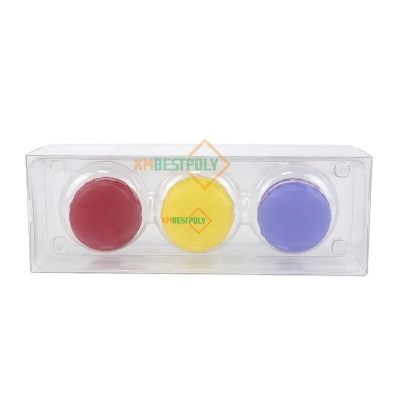 Wholesale 3 Packs Macaron Cookie Clear PET Plastic Packaging Box With Blister Insert