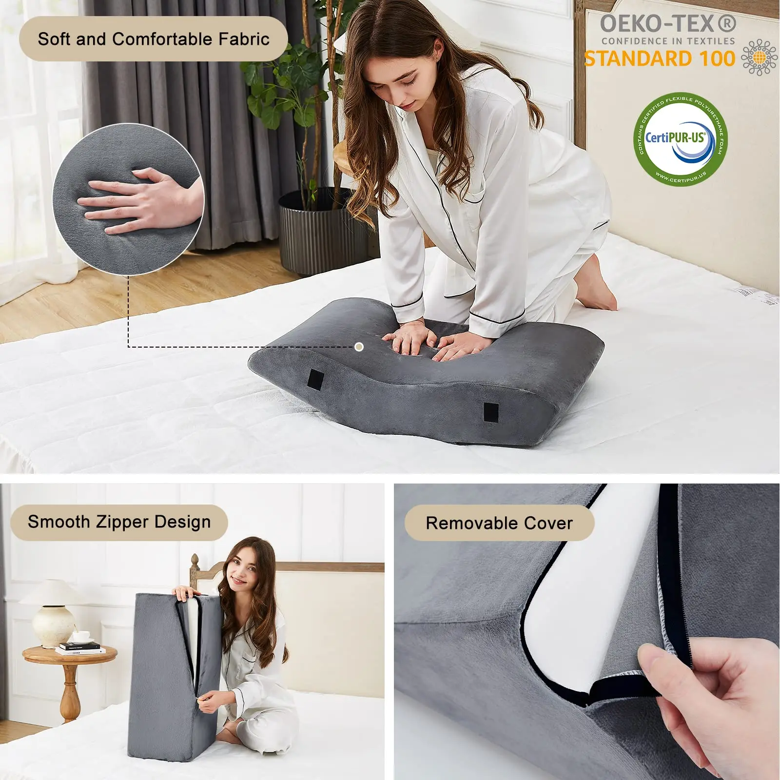 Four-piece set Post Surgery Foam Anti Reflux Pillows for Neck Back and Leg Pain Relief Triangle Bed Wedge Pillow