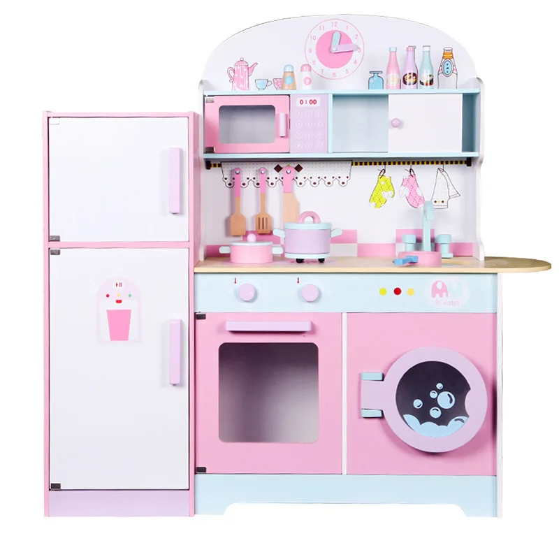 Japanese Children wooden Pretend Role play educational Pretend paly  kitchen with Fridge set toys for Kids WKT11-B