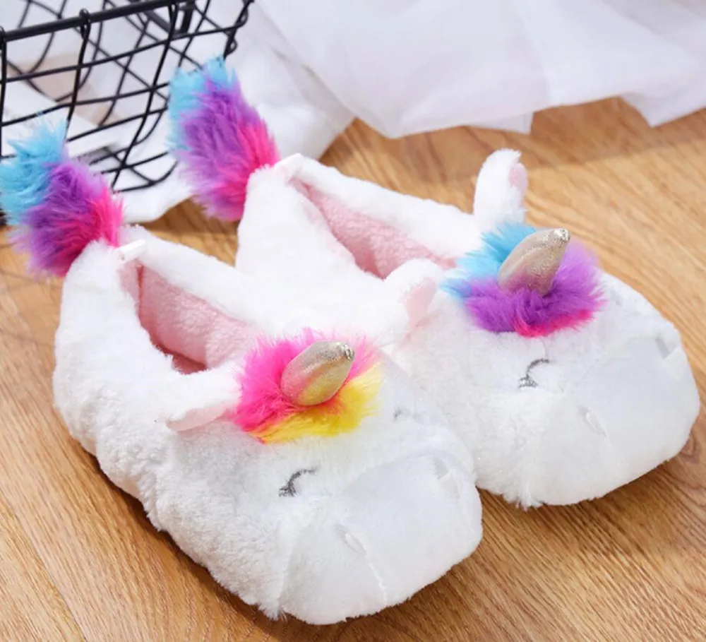 2021 fashion kids unicorn slippers kids warm plush cute slippers Light and comfortable cartoon slippers for girls