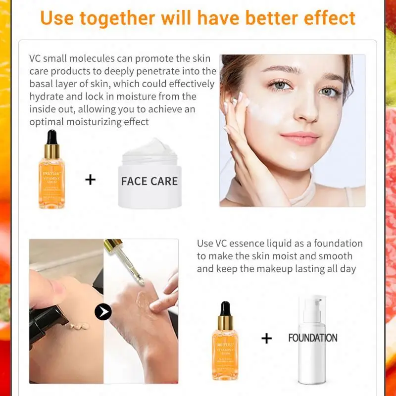 Oem BREYLEE 17ml Vitamin C Serum Skin White Brighten Skin Removes Melanin Face Care Anti Oxidant Whitening Vitamin C Serum Liquid