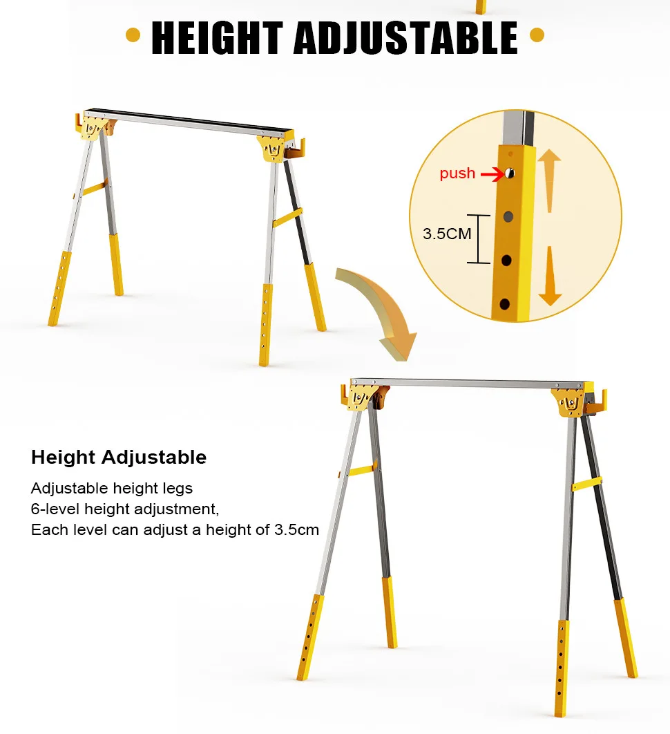 Foldable Multifunctional Saw Horse Iron Saw Wooden Frame Table Top Metal Bracket