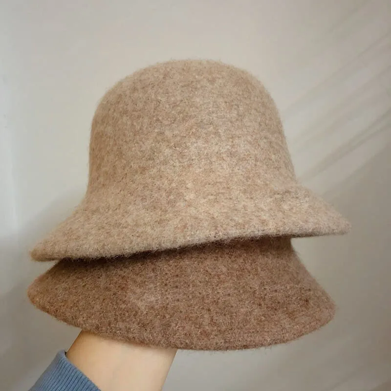 Fashion Bucket Hat For Women Ladies Wool Bucket Hats Thicken Winter Cap