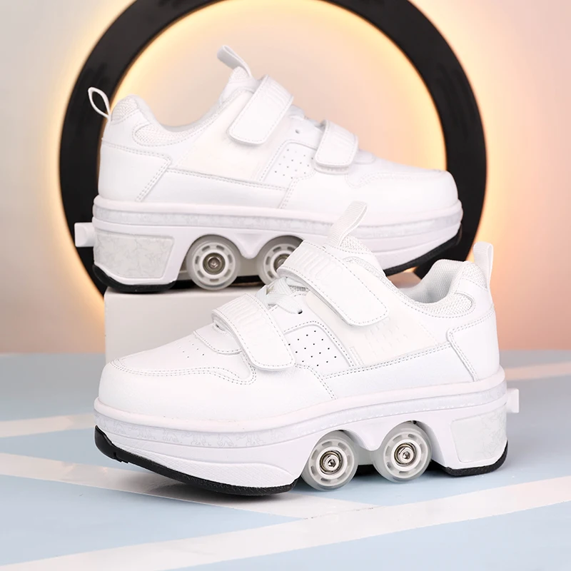 Adjustable Kick Out Wheel Shoes Kick Roller Skate Shoes With Retractable  Roller shoes Sneakers for boys and girls Adults Unisex