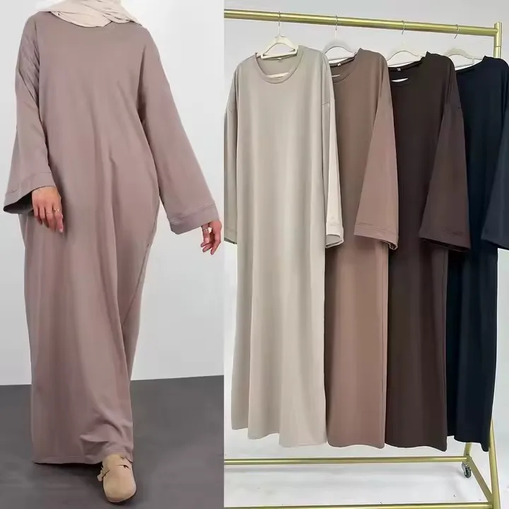 2024 Custom Plain Abaya  EID Ramadan Hoodie Fabric Turkish Inner Robe Islamic Clothing Casual Winter Dresses For Muslim Women