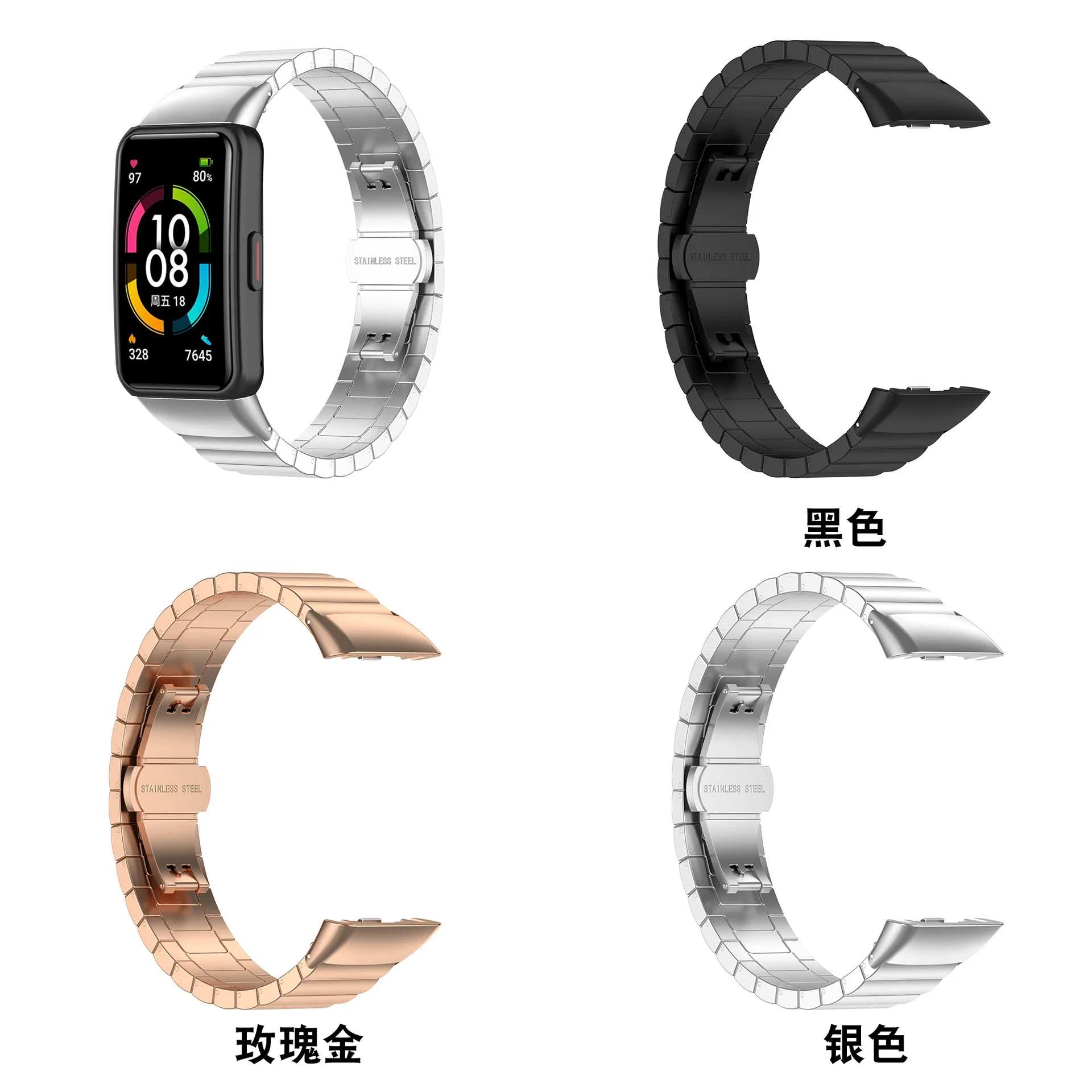 one link steel strap For huawei band 6 strap stainless steel metal watch band for huawei smart watch strap