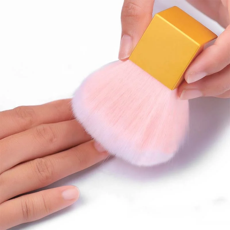 RTS Soft Synthetic Hair Nail Cleaner Brush Custom Logo Square Handle Nail Art Dust Powder Remover Brush