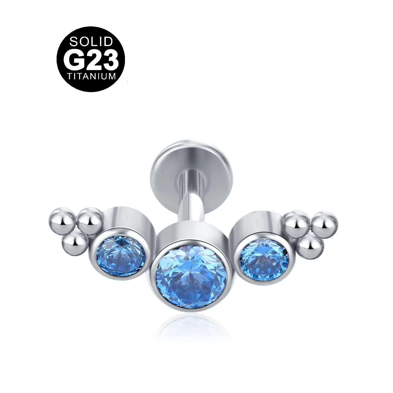 G23 F136 титановый синий камень Labret шпилька с внутренней резьбой 16 калибра Спираль пирсинг ювелирные изделия