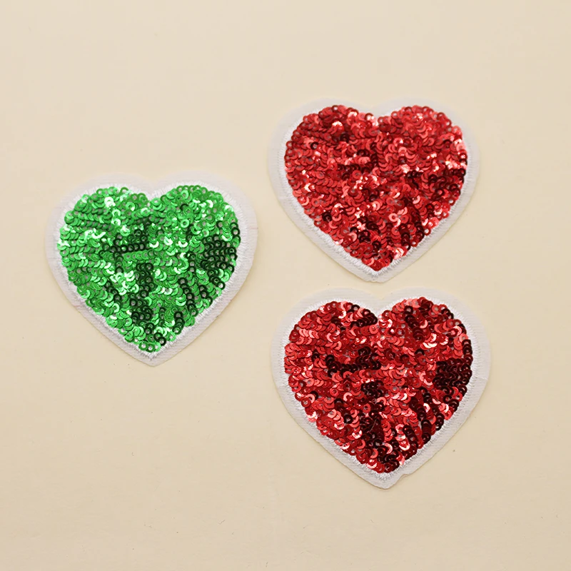 High quality fashion colorful shiny sequin heart iron sew on embroidery patch for clothing