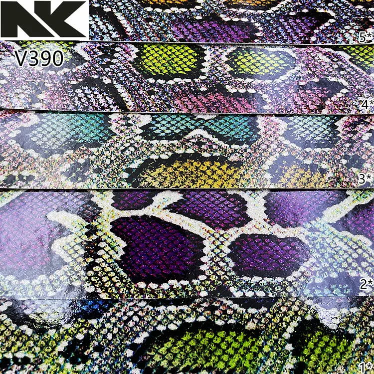 V390 new mirror snake patterned PU synthetic leather is used for luggage, handbags, shoe materials, and belts