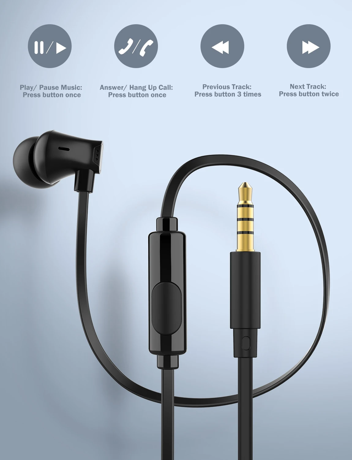 Earphones Noise Isolating In-Ear Headsets with  HiFi Stereo Powerful Bass 3.5mm Interface and with Microphone Wired Earbuds