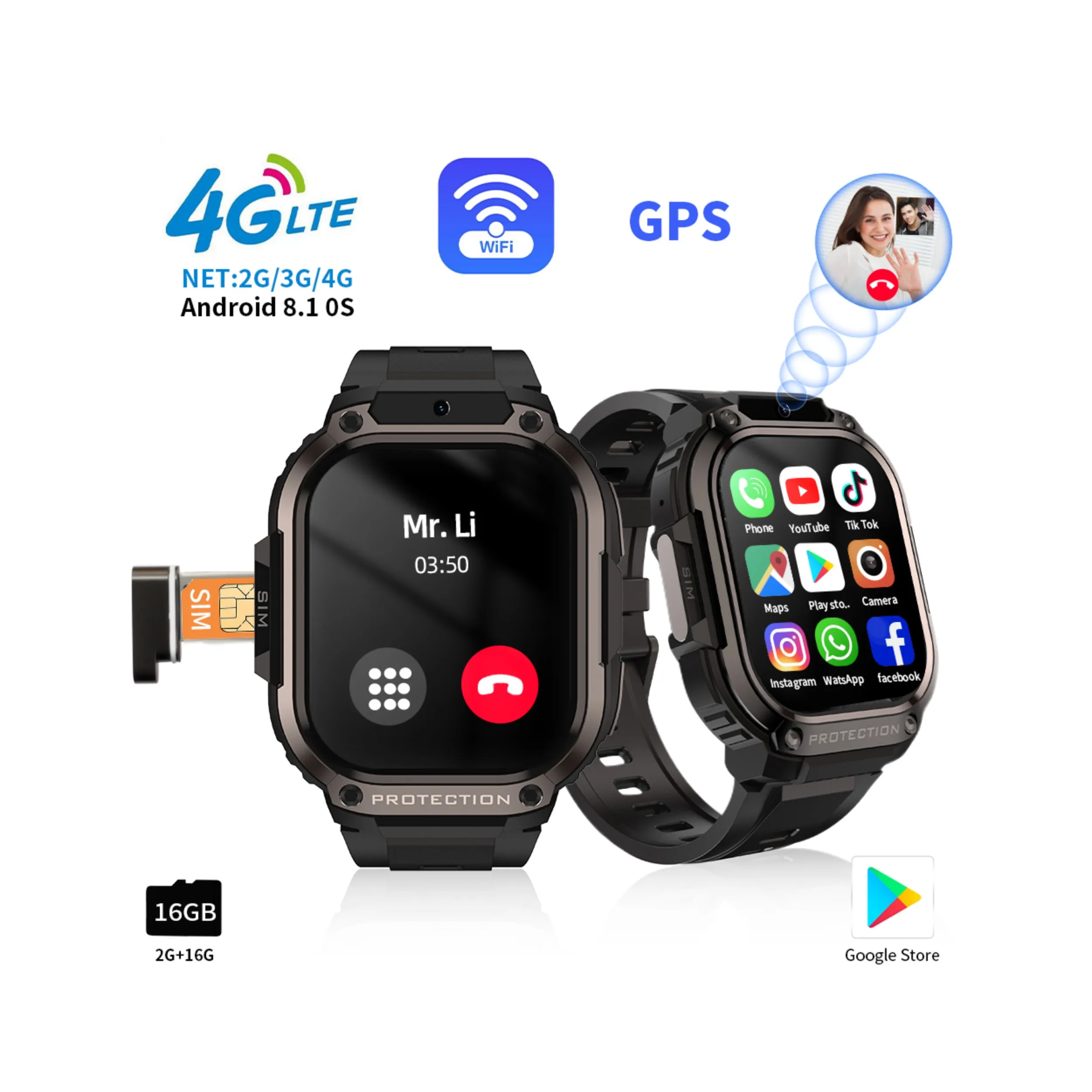 Brand Exclusive Custom Wholesale Dm63 Smart Watches Android 8.1 4G Lte Sim Card Large Screen Smart Watch 4G Camera Android Sim