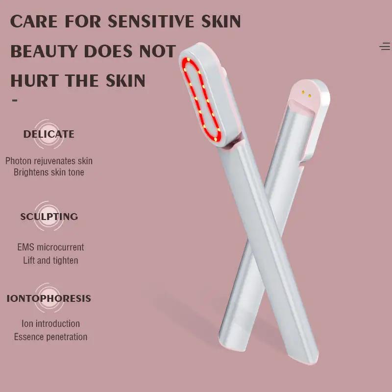 New Arrival Beauty Care Women Skincare Rotatable Led Light Wand Eye Face Lift Ems Vibration Red Light Anti Aging Therapy Wand
