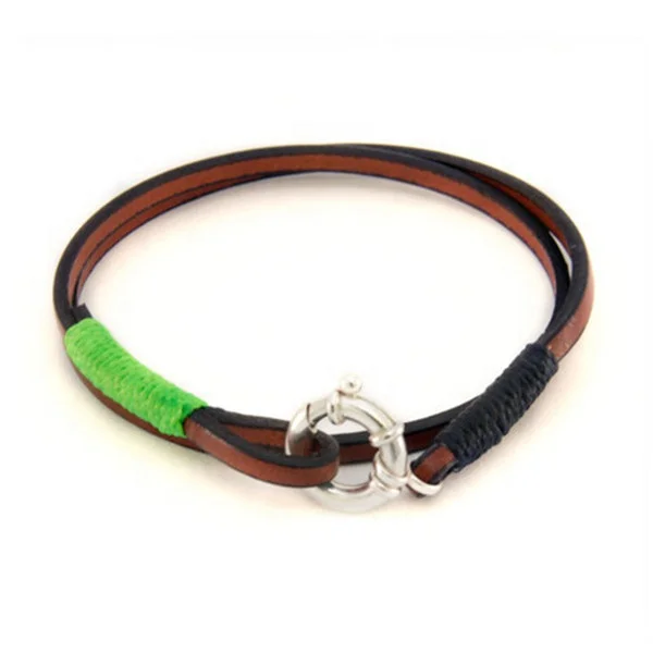 Factory Direct Sales Hand Made Heart Soul Double Trapped Silver Lock Neon Wax Thread Skin Leather Bracelet