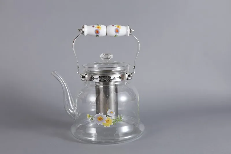 Hot sale glass teapot with S/S infuser for cooking with ceramic handle procelain handle big volume capacity high quality