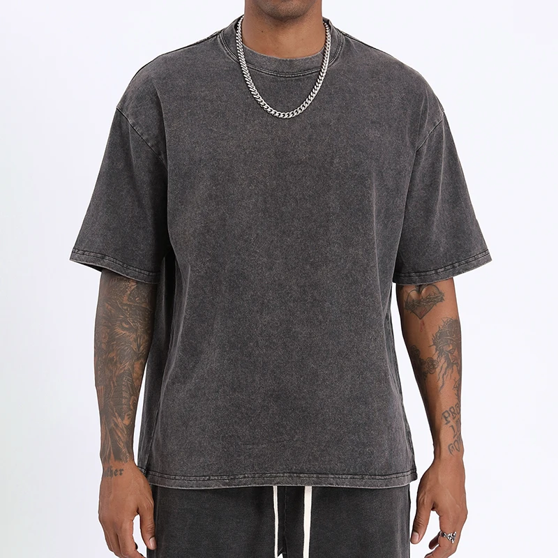 high quality boxy fit acid wash tee shirt blank streetwear clothes oversized tshirt custom vintage t shirt for men