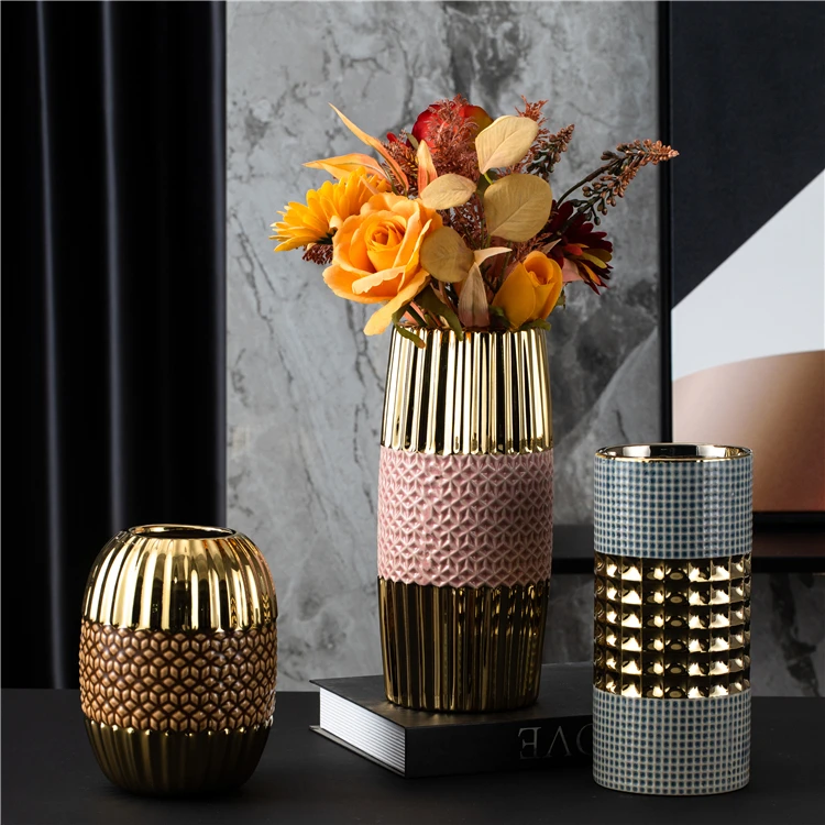 Home centerpiece decoration art porcelain flower vases embossed handicraft ceramic modern luxury vase for decor