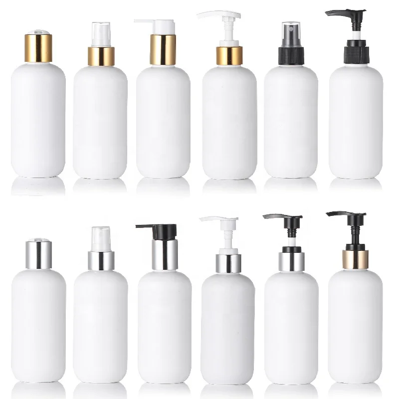 Empty Custom PE Plastic Cosmetic Packaging Cosmetics Bottles with Gold Lotion Spray Pump
