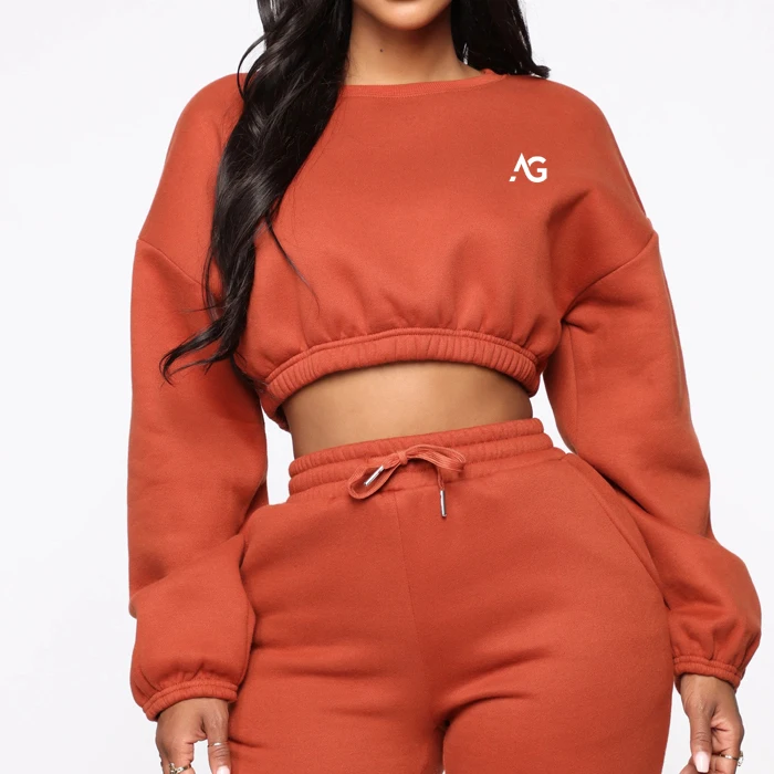 2021 Custom Embroidery Crew Neck Long Sleeve Crop Women Sweatshirts