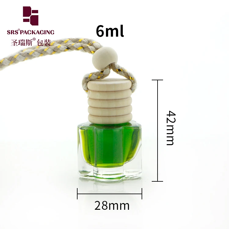 Empty 6ml Car Diffuser Bottle With Wood Cap Glass Perfume Hanging Car Air Freshener Bottle
