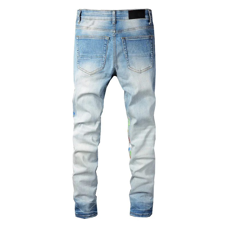 Rts For 827 Dropshipping wholesale streetwear ripped hole jeans boyfriend tapered damage blue destroy men jean