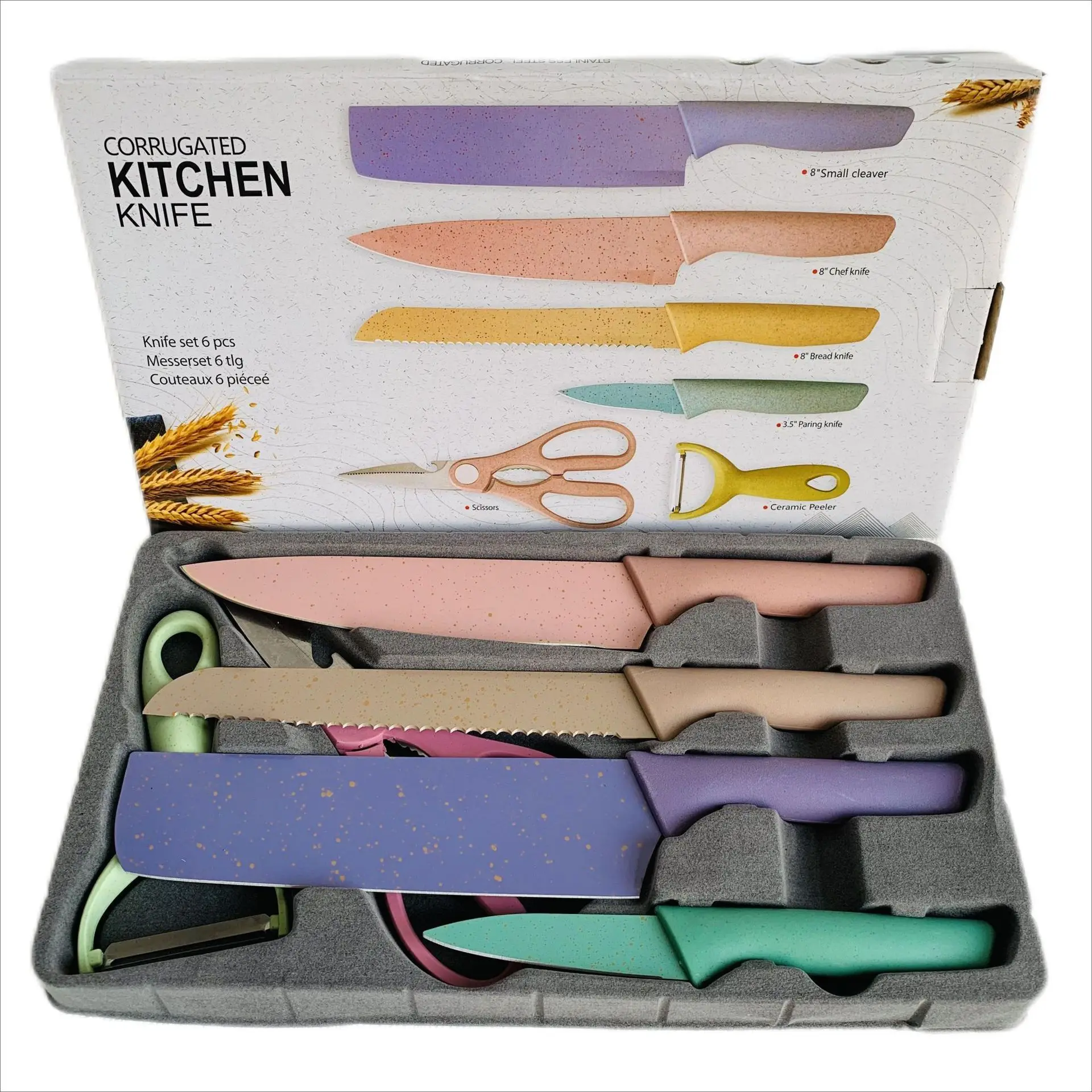 6pcs set fruit slicer  Kitchen Knife Set Chef Knives Slicing Meat Cleaver Fruit Knife Peeler Scissors