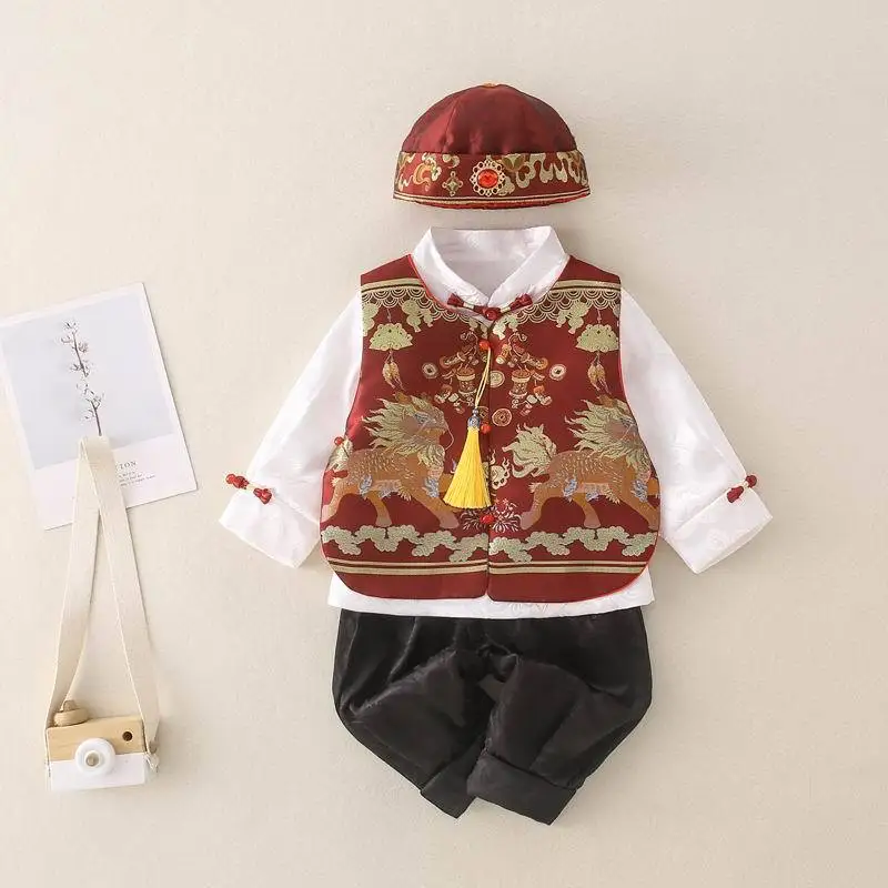 Детский китайский стиль Hanfu Baby сто дней и лет наряд из хлопчатобумажной ткани