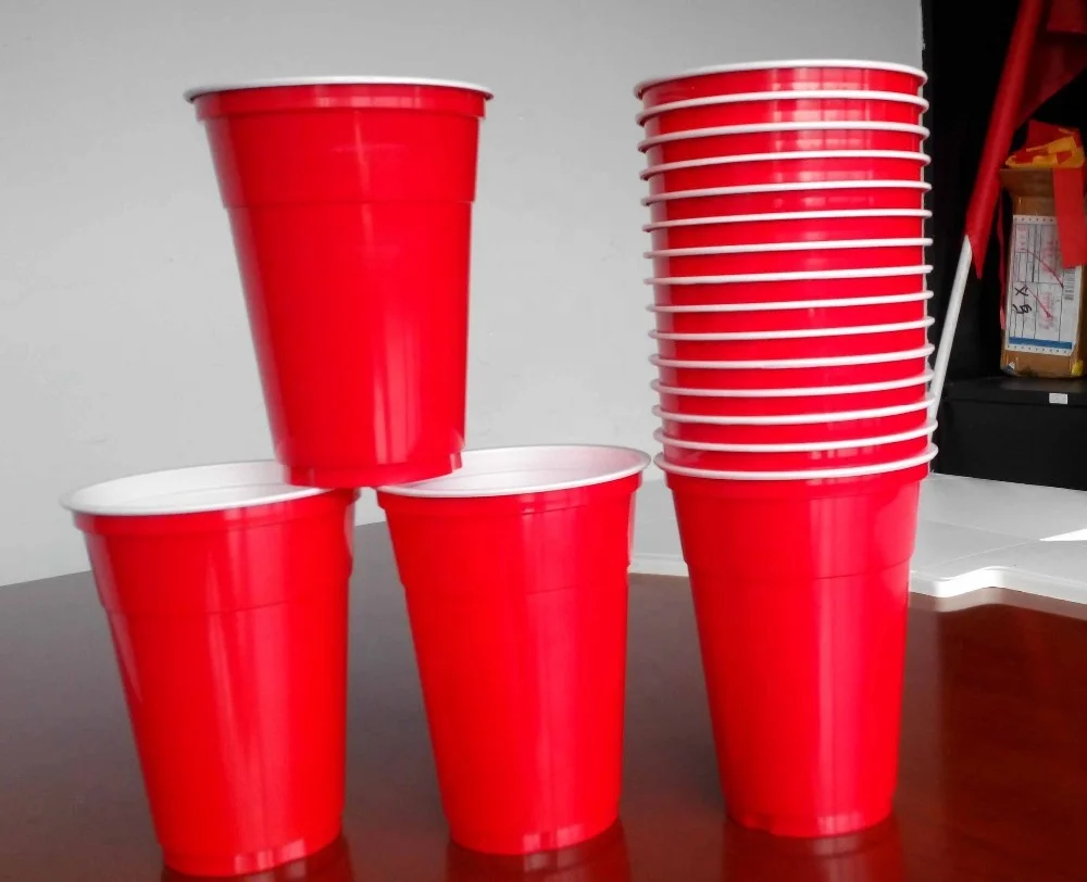 PP/PS Material Red Plastic Fruit Disposable Party Cup Giant Glass with logo Printed Beer Pong Cup Juice Cup