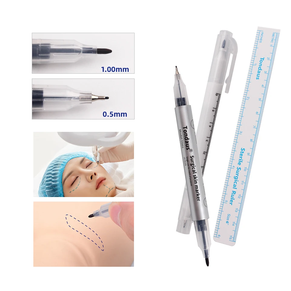 0.5/1MM Surgical Eyebrow Tattoo Skin Marker Pen Tool Accessories Tattoo Marker Pen With Measuring Ruler Microblading Makeup