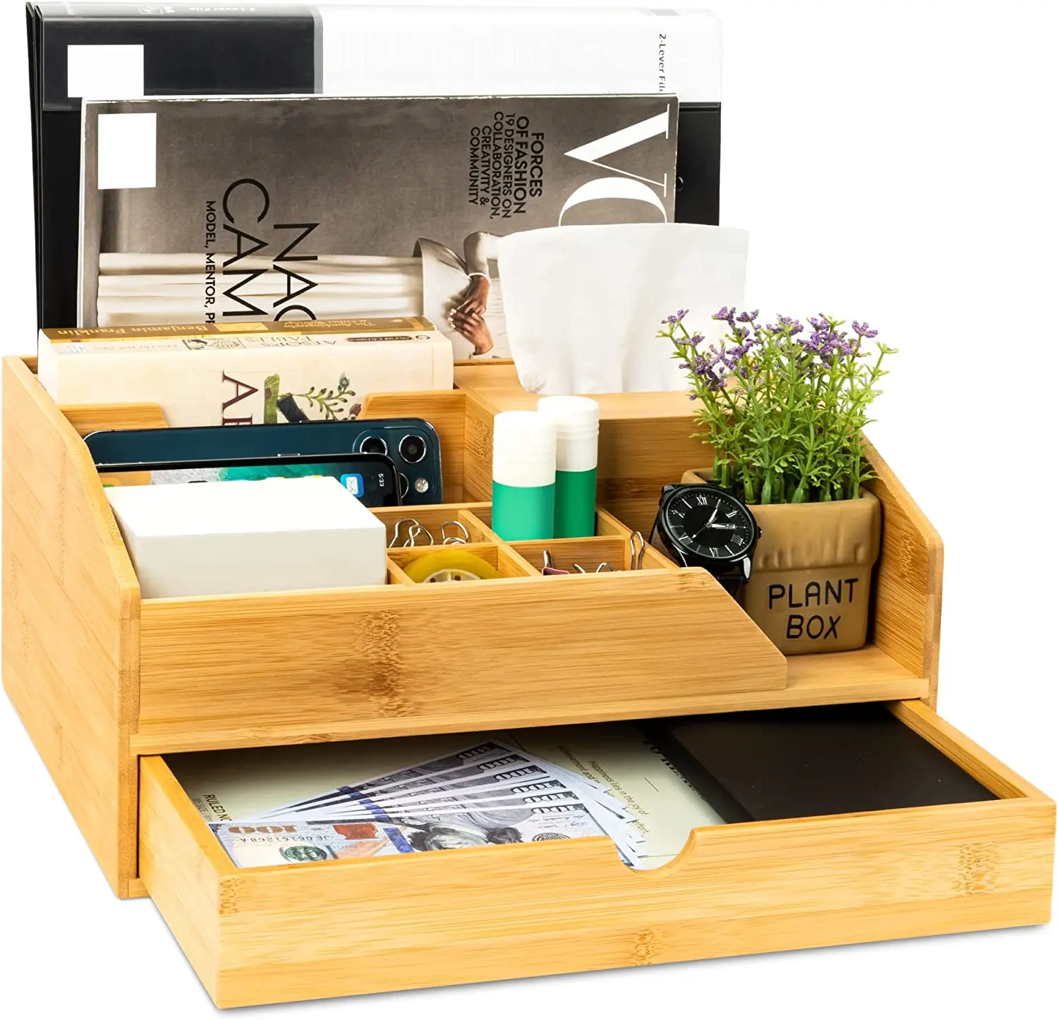 Bamboo Display Shelf Bookcase Wood File Paper Office Desk Accessories,Desk Organizers and Accessories for Home and Office