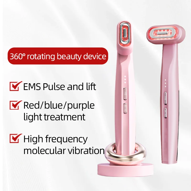 360 Degree Rotation Head Led Facial Light Therapy 3 Colors Eye Beauty Wand Face Massager For Skincare & Blue Rejuvenation Tool