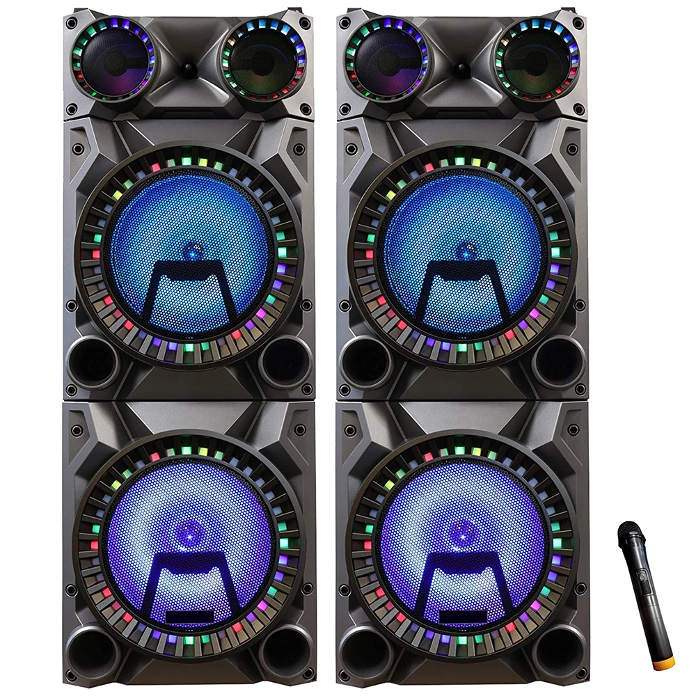 AUDMIC AC Power 300W 12 inch Bass PA Audio Karaoke Music Speakers System with Bluetooth Microphone Jack