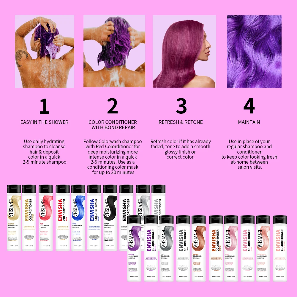 Natural Long Lasting Semi-Permanent Blonde Gold Red Pink Black Grey Brown Hair Dye Color Shampoo Conditioner