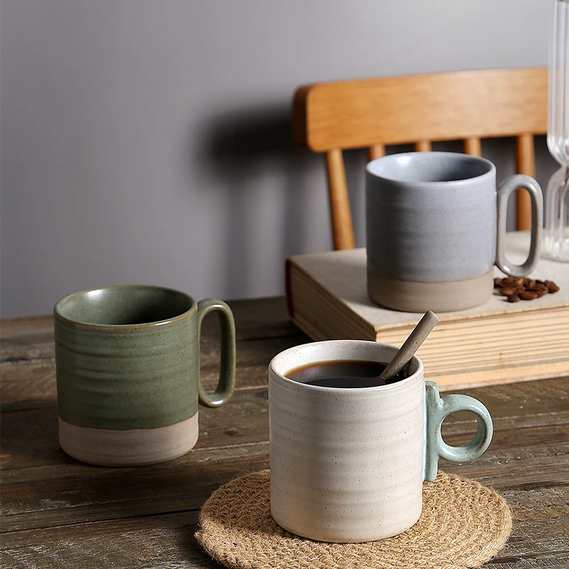 new -arrival japanese style vintage multiple color stoneware tea coffee customizable cups mugs with creative handle