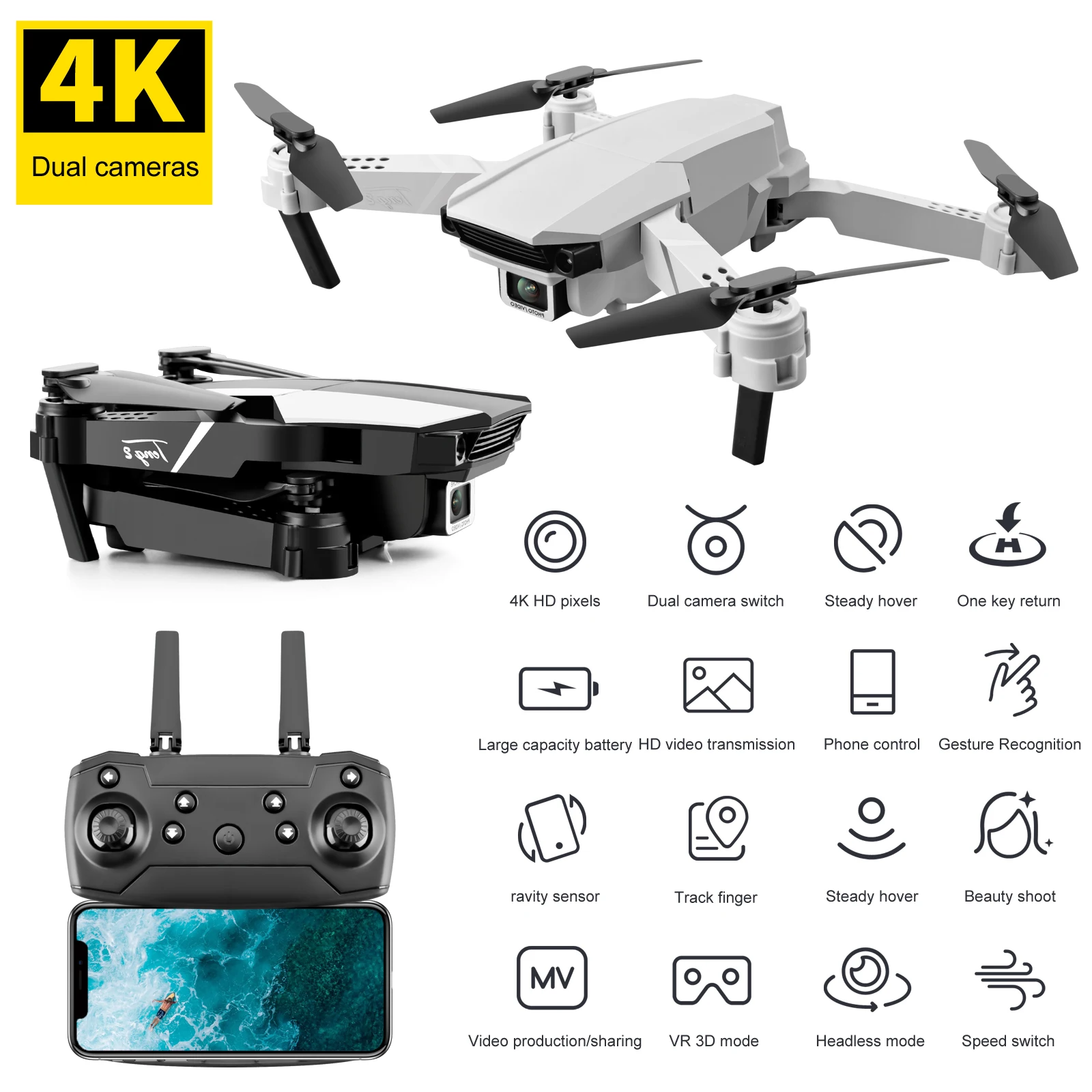 2 4G Mini Folding Quadcopter Four Axis Aircraft Drone Dual Cameras Power Battery Style Time Charging Plastic Flying