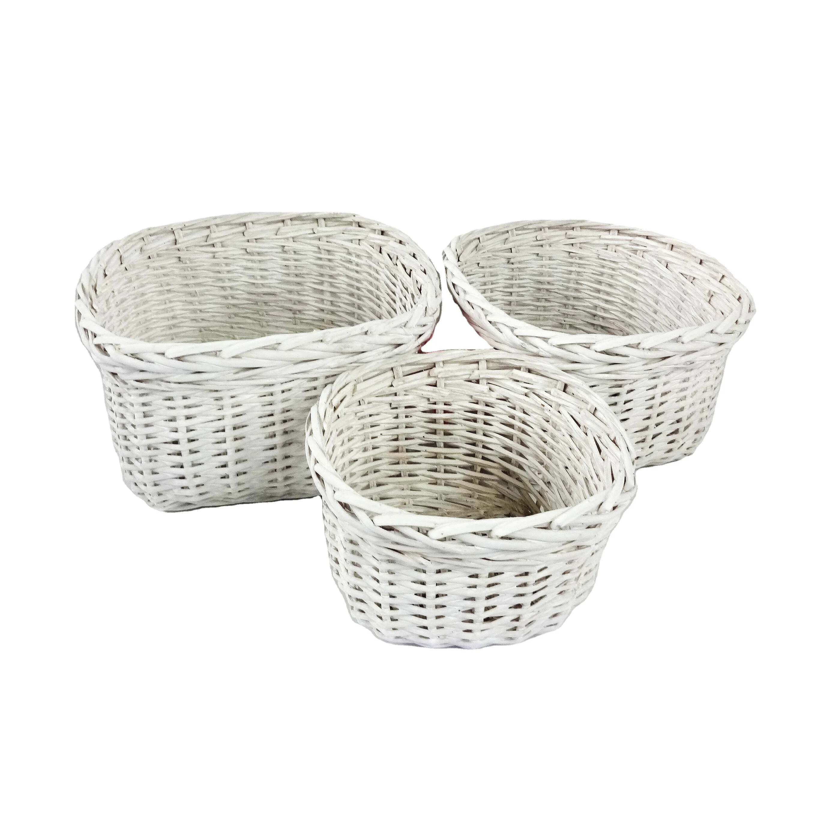 white Large wicker storage basket with folding handles/generous decoration  baskets