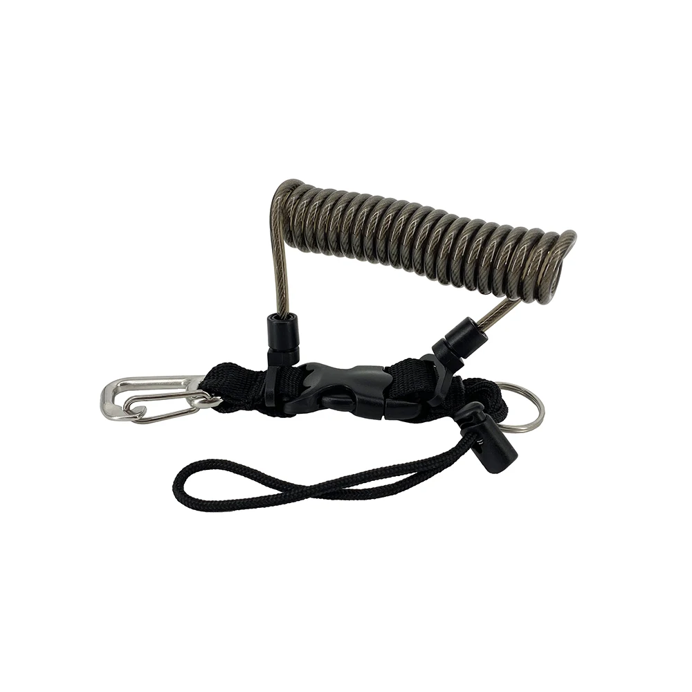 stainless steel wire coil lanyard with carabiner for underwater camera photo equipment