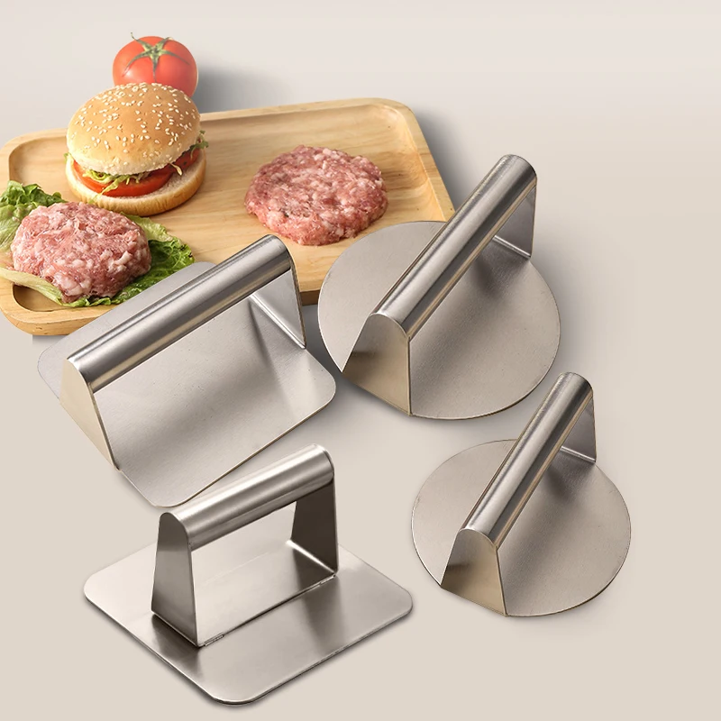 Silicone Stainless Steel Hamburger Meat Press Mold, Circular or Square Meat Patty Maker,  Teppanyaki Tool