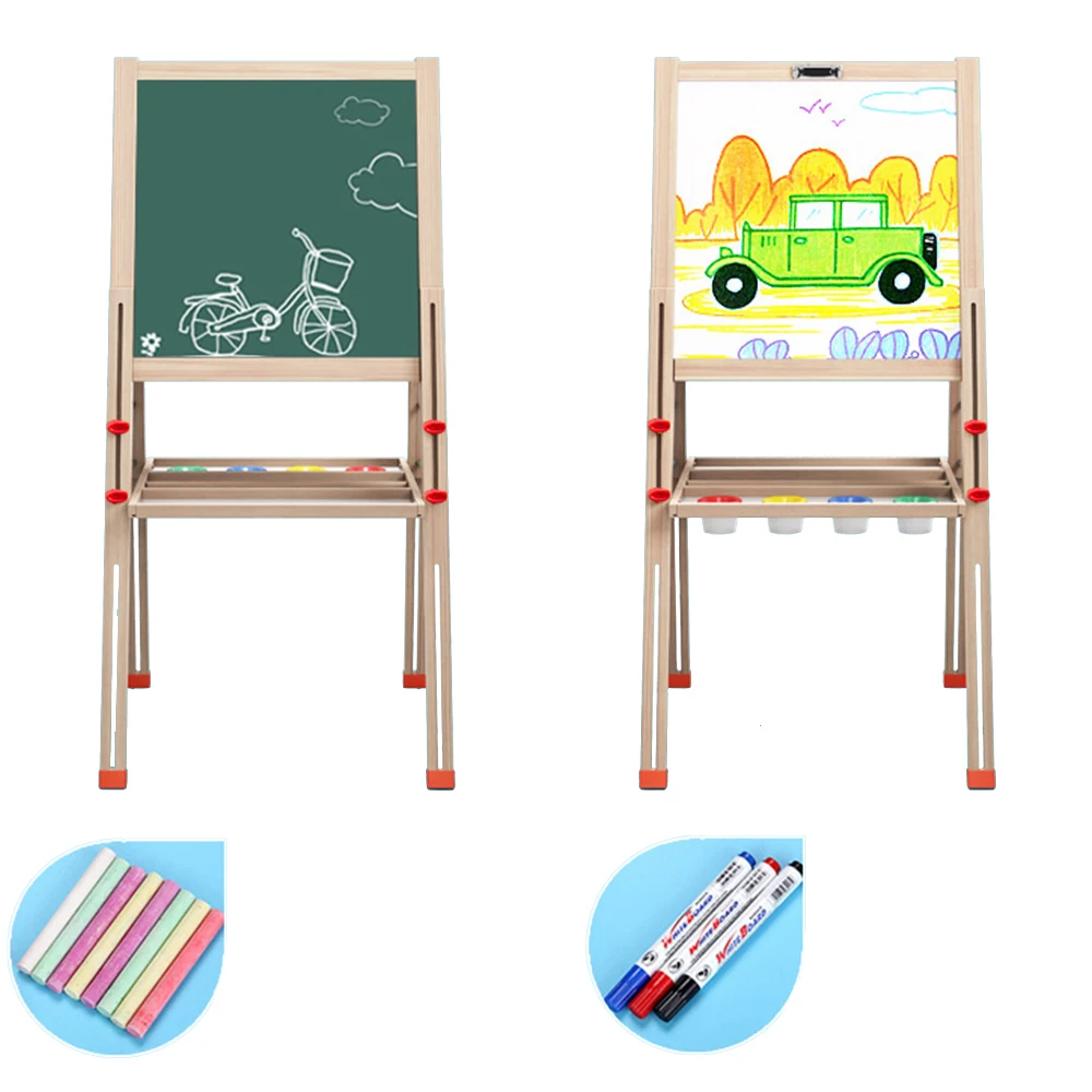 Folding Standing Wooden Double Sided Toddler Art Easel Dry-Erase Magnetic Drawing Board Toy For Kids