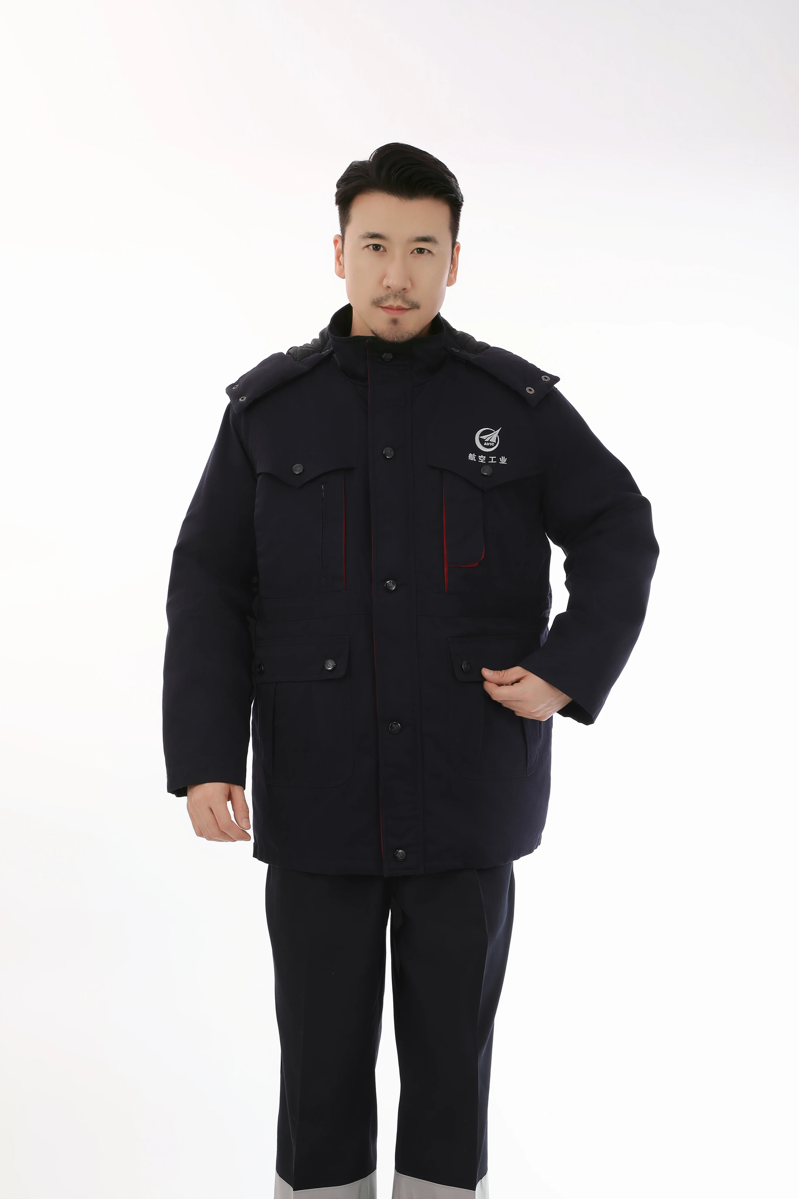 Super Warm High Quality Winter Windproof Uniform Suit with Detachable Hood for AERO Industry
