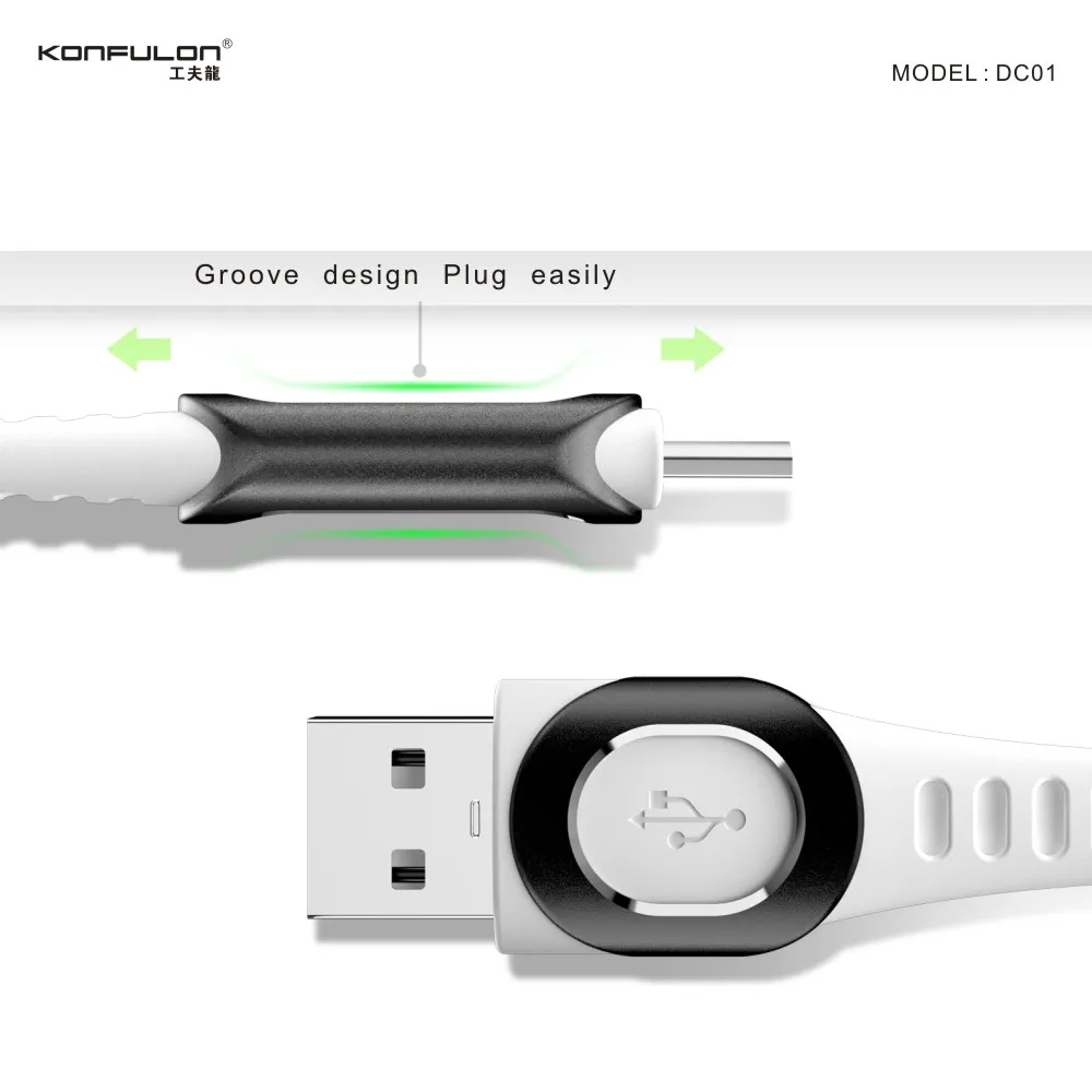 
Konfulon Wholesale Super Strong TPE Data Cables 1m 3ft Micro Usb Data Cable for Android Cellphone 