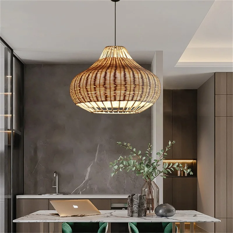 Modern Hanging Pendant Lamp LED Fixtures Lighting Decorative for Home Cafe Rattan Art Chandelier Light