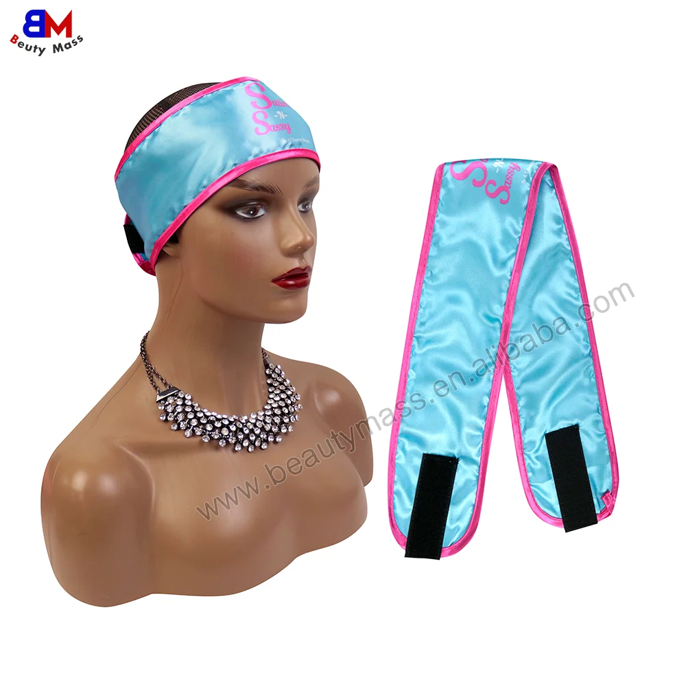 Custom Logo Private Label Head Wrap Edge Laying Scarf Wig Grip Band For Lace Frontal Wigs Non Slip Hair Wrap Silk Satin Headband