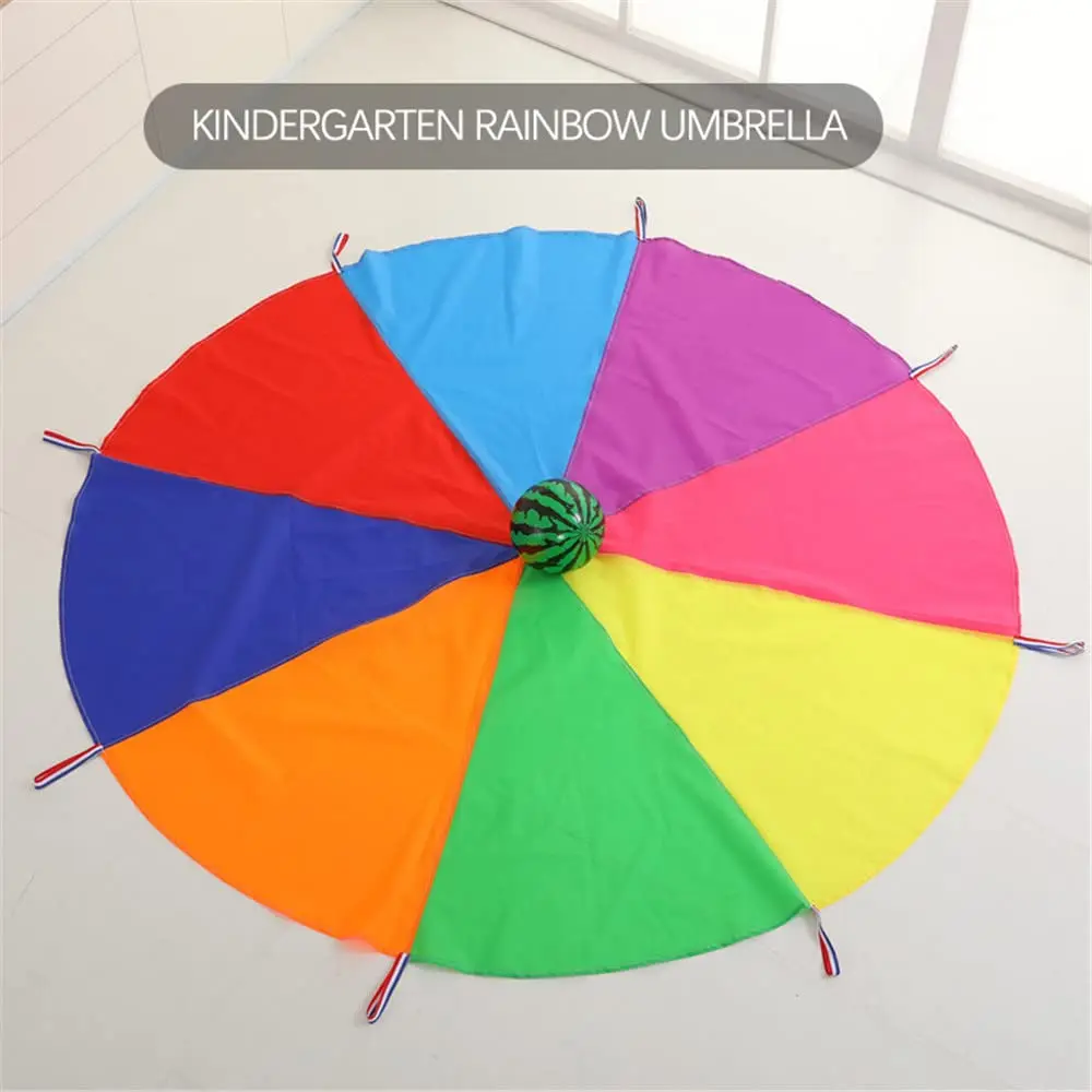 Outdoor Rainbow Umbrella Multicoloured Rip Stop Nylon Kid Parachute Toys For Kids