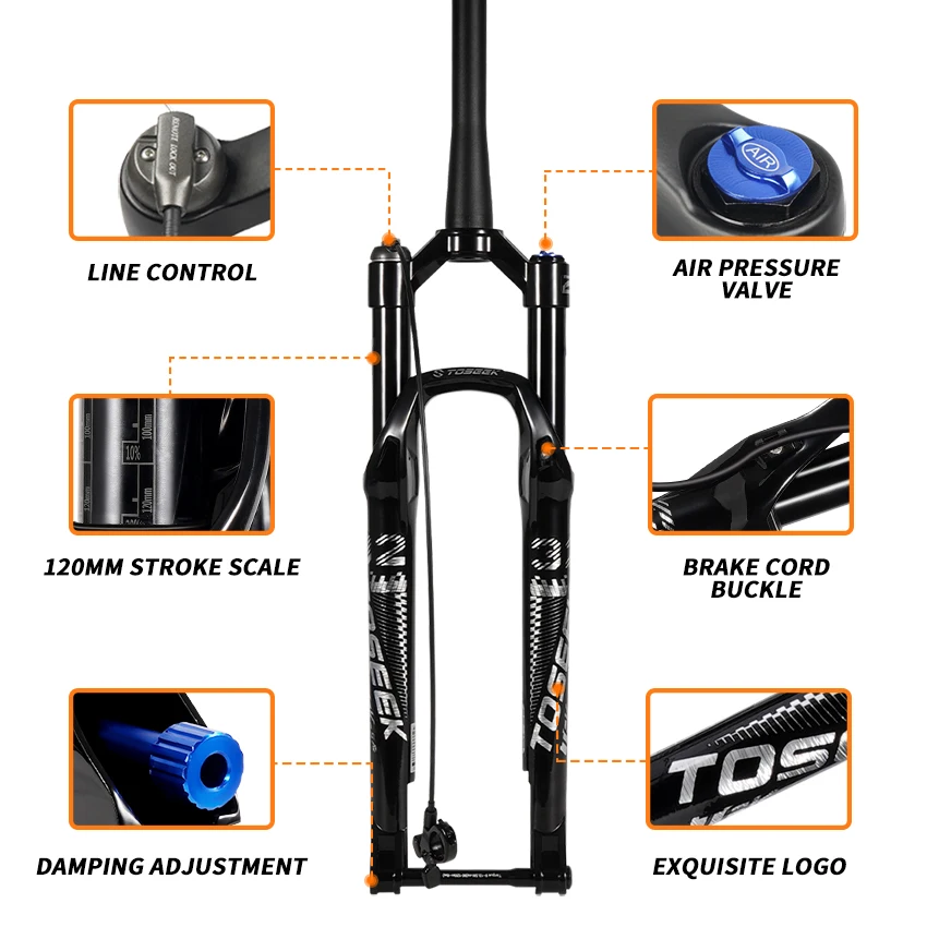 TOSEEK TFK-SA Aluminum Alloy MTB Bike Air Suspension Fork  29er Thru Axle 15*110mm Mountain Bicycle Fork