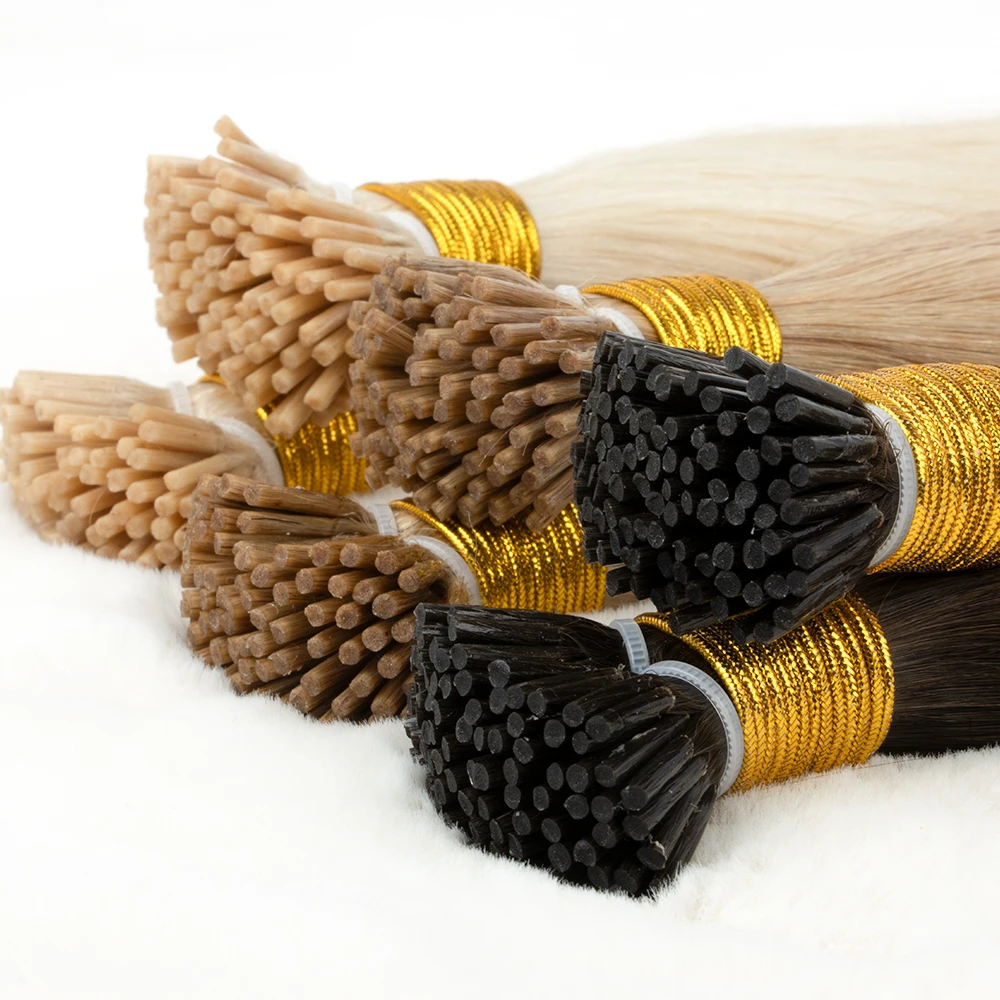 Wholesale European Double Drawn cuticle remy aligned keratin I tip Human Hair Extensions
